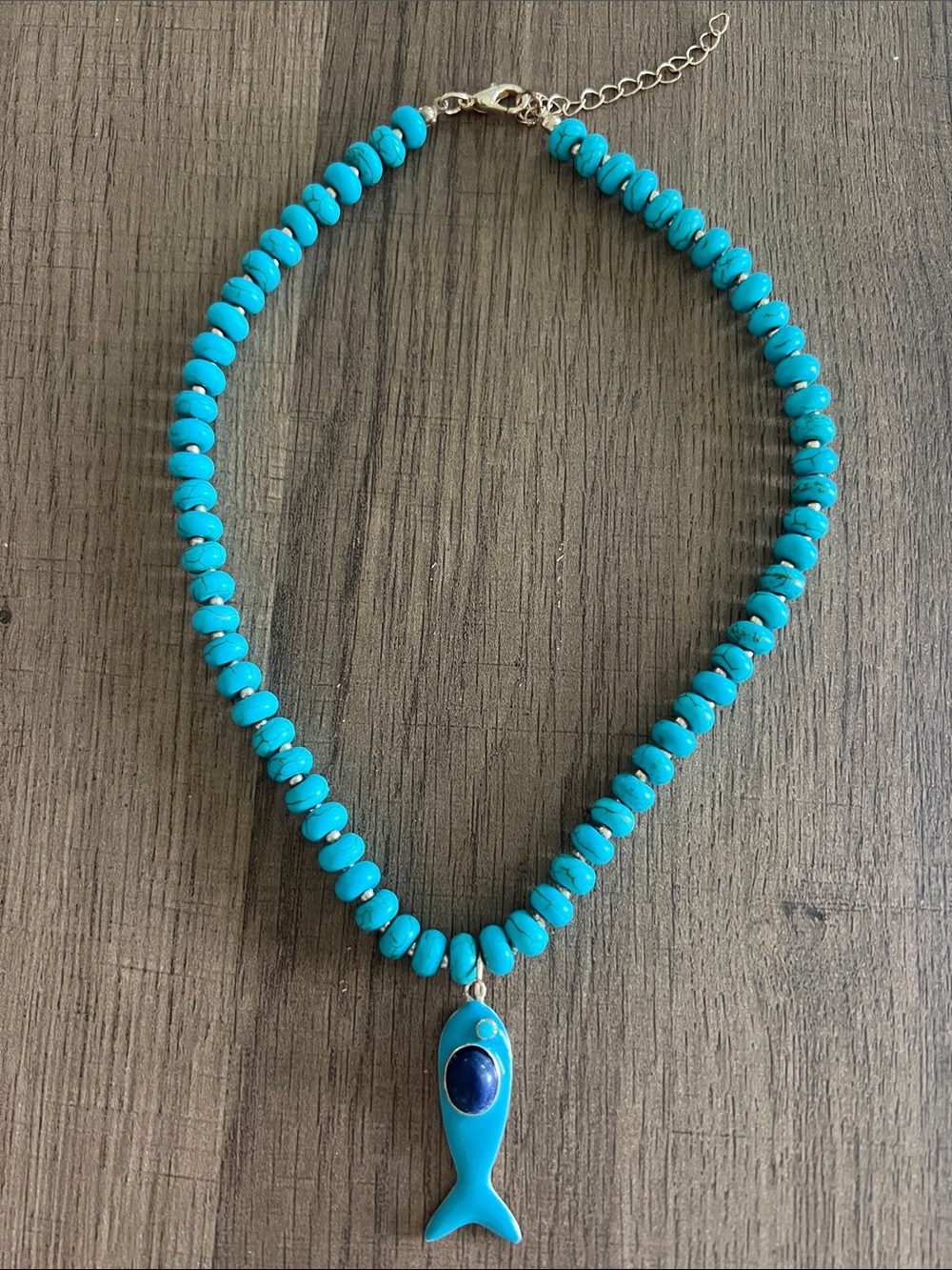 Turquoise Beaded Fish Pendant Necklace - Women Jewelry